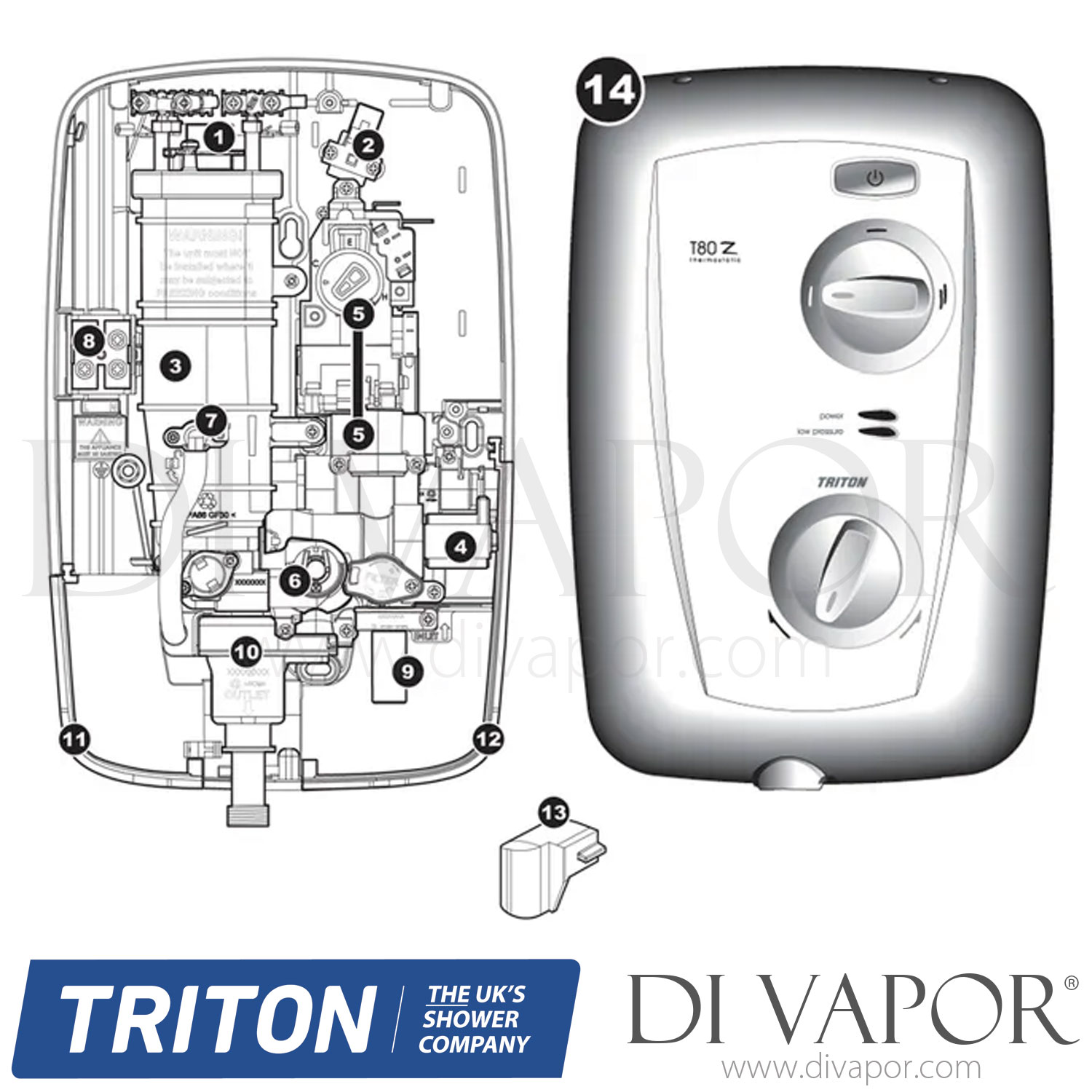 Triton T80Z Thermostatic Electric Shower Chrome Spare Parts TR DV 211